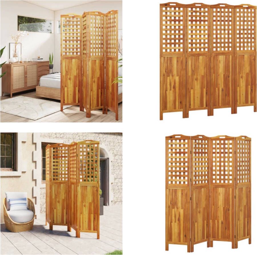 VidaXL Kamerscherm met 4 panelen 162x2x180 cm massief acaciahout Kamerscherm Kamerschermen Scheidingswand Ruimteverdeler