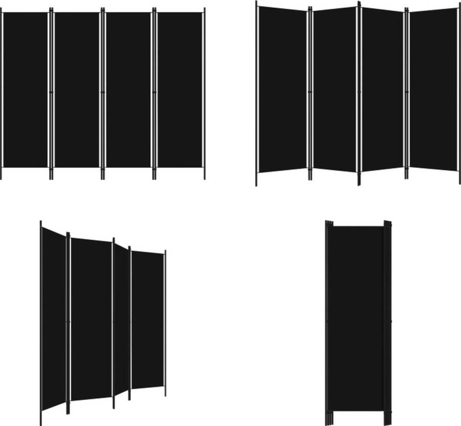 VidaXL Kamerscherm met 4 panelen 200x180 cm zwart Scheidingswand Scheidingswanden Ruimteverdeler Ruimteverdelers