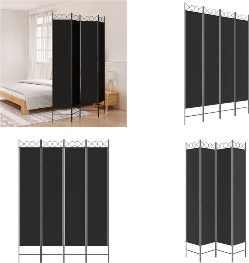 vidaXL Kamerscherm met 4 panelen 200x200 cm stof zwart Kamerscherm Kamerschermen Scheidingswand Ruimteverdeler