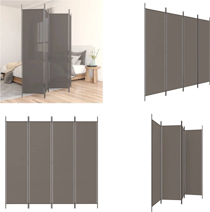 VidaXL Kamerscherm met 4 panelen 200x220 cm stof antracietkleurig Kamerscherm Kamerschermen Scheidingswand Ruimteverdeler