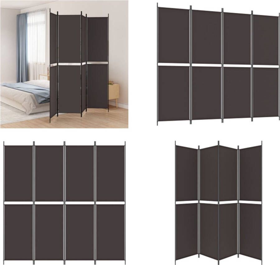 VidaXL Kamerscherm met 4 panelen 200x220 cm stof bruin Kamerscherm Kamerschermen Scheidingswand Ruimteverdeler - Foto 2