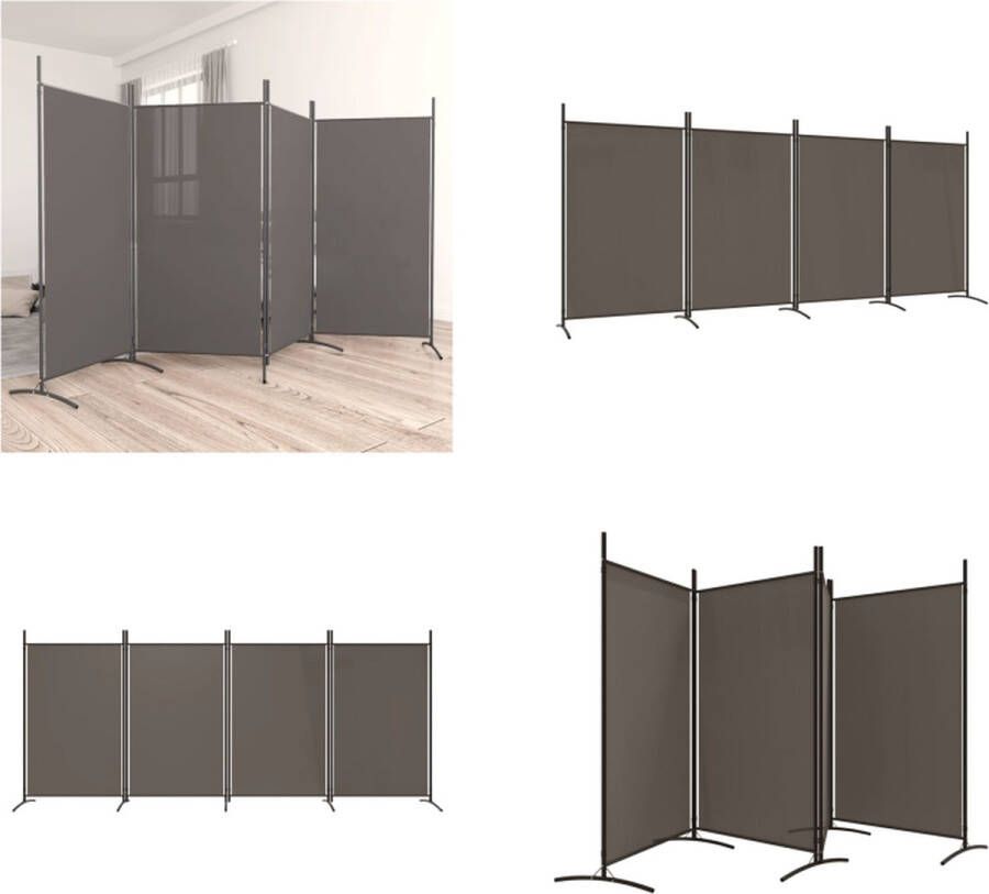 VidaXL Kamerscherm met 4 panelen 346x180 cm stof antracietkleurig Kamerscherm Kamerschermen Scheidingswand Ruimteverdeler