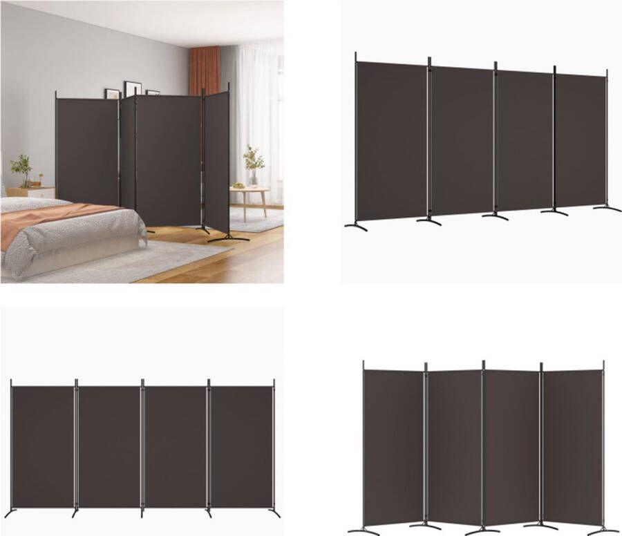 VidaXL Kamerscherm met 4 panelen 346x180 cm stof bruin Kamerscherm Kamerschermen Scheidingswand Ruimteverdeler