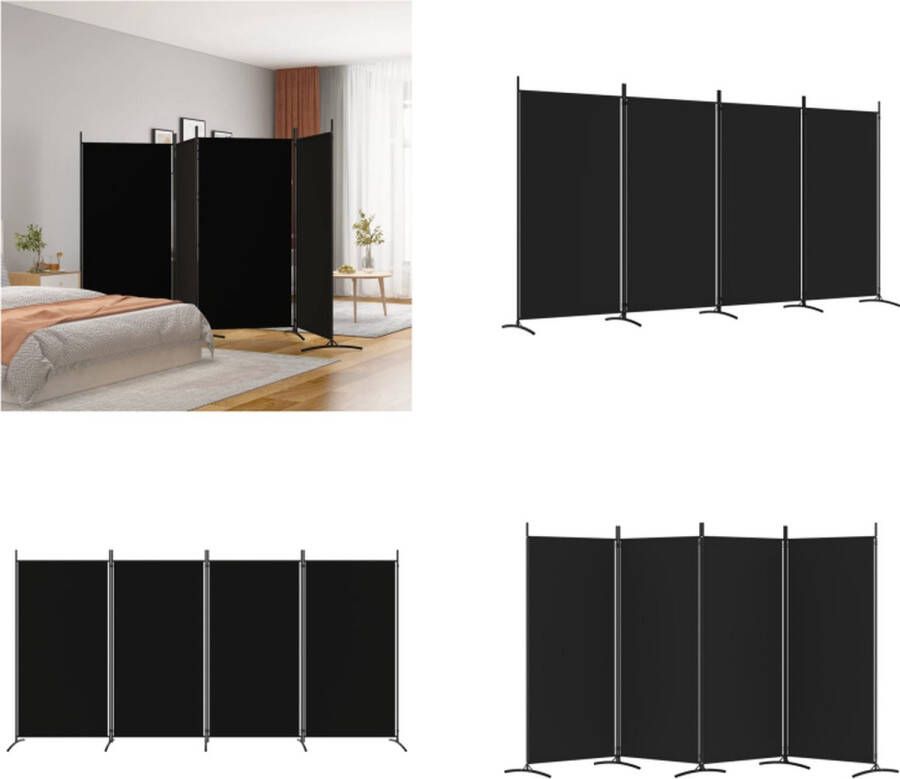 VidaXL Kamerscherm met 4 panelen 346x180 cm stof zwart Kamerscherm Kamerschermen Scheidingswand Ruimteverdeler