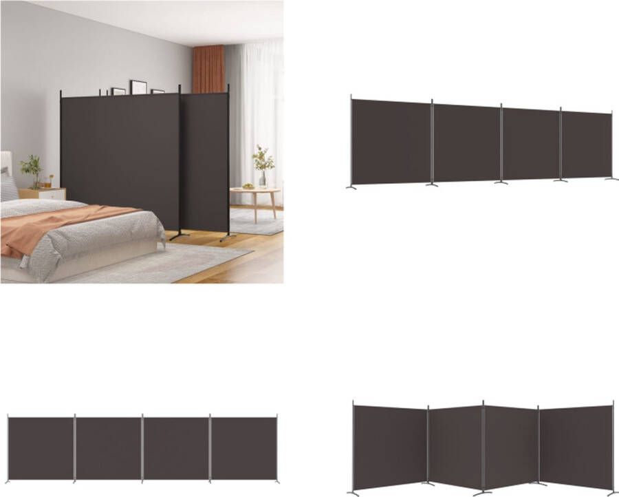 VidaXL Kamerscherm met 4 panelen 698x180 cm stof bruin Kamerscherm Kamerschermen Scheidingswand Ruimteverdeler - Foto 2