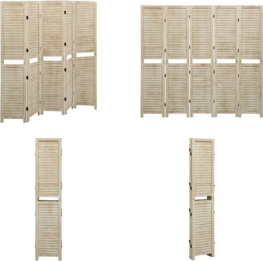 VidaXL Kamerscherm met 5 panelen 175x165 cm massief paulowniahout Kamerscherm Kamerschermen Scheidingswand Ruimteverdeler