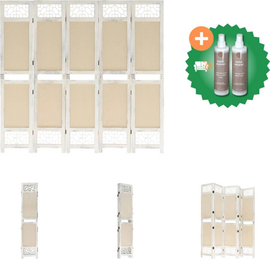 VidaXL Kamerscherm met 5 panelen 175x165 cm stof crèmekleurig Kamerscherm Inclusief Onderhoudsset