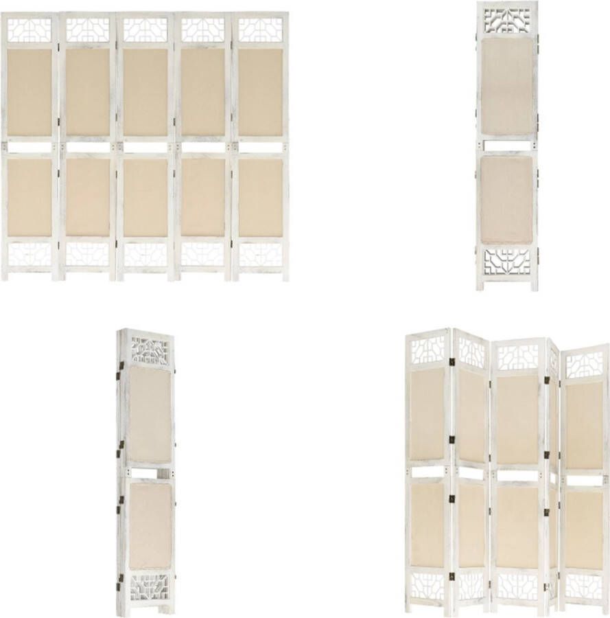 VidaXL Kamerscherm met 5 panelen 175x165 cm stof crèmekleurig Kamerscherm Kamerschermen Privacyscherm Klapscherm