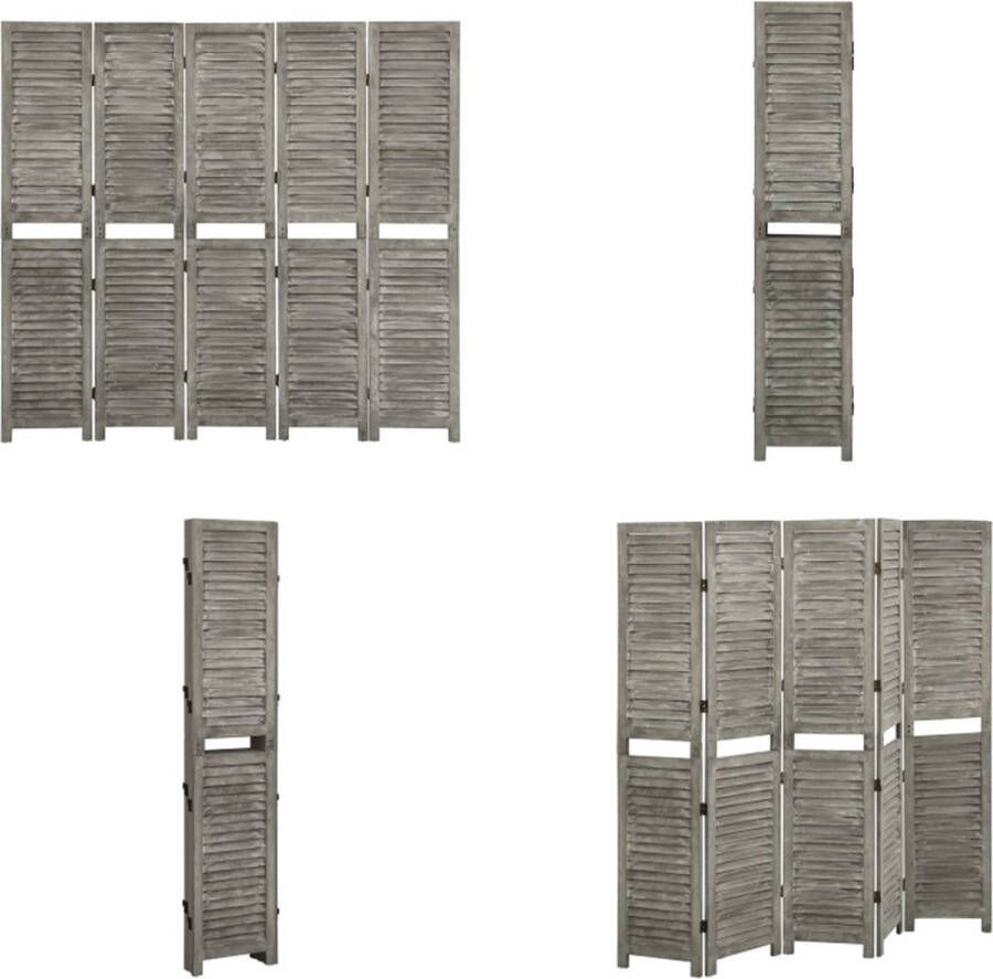 VidaXL Kamerscherm met 5 panelen 179x166 cm massief hout grijs Kamerscherm Kamerschermen Privacyscherm Klapscherm