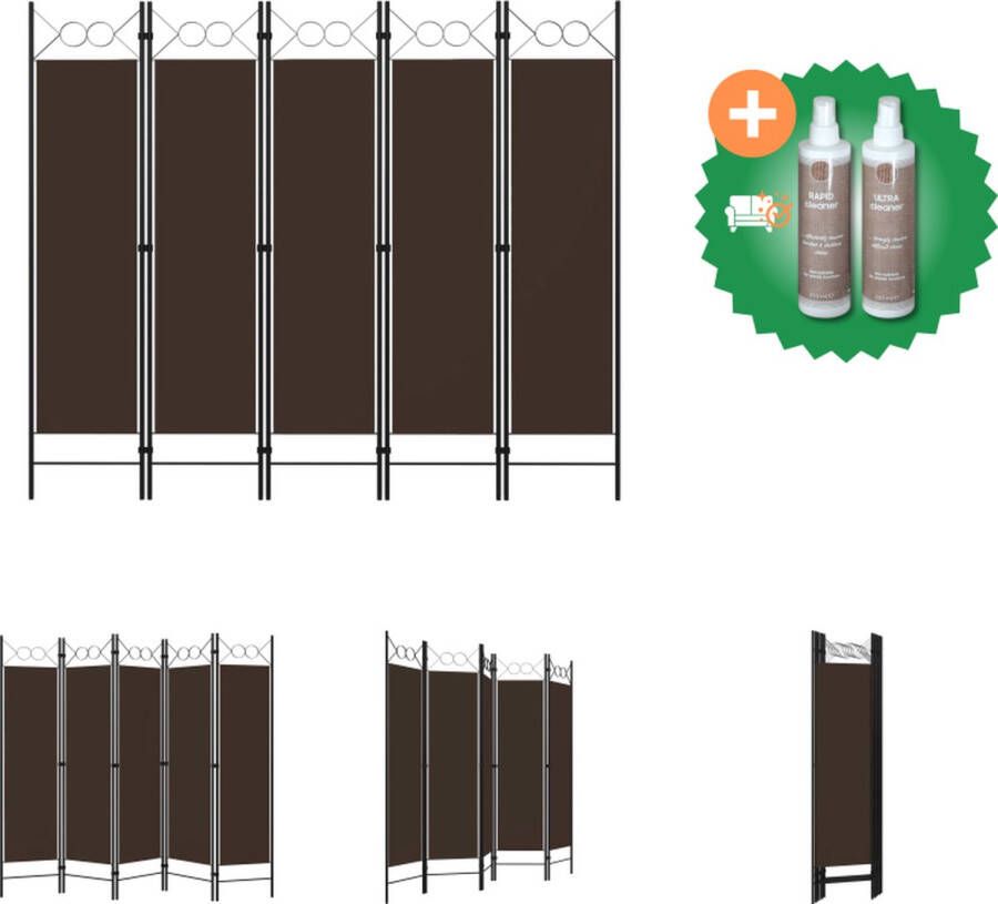 VidaXL Kamerscherm met 5 panelen 200x180 cm bruin Kamerscherm Inclusief Onderhoudsset