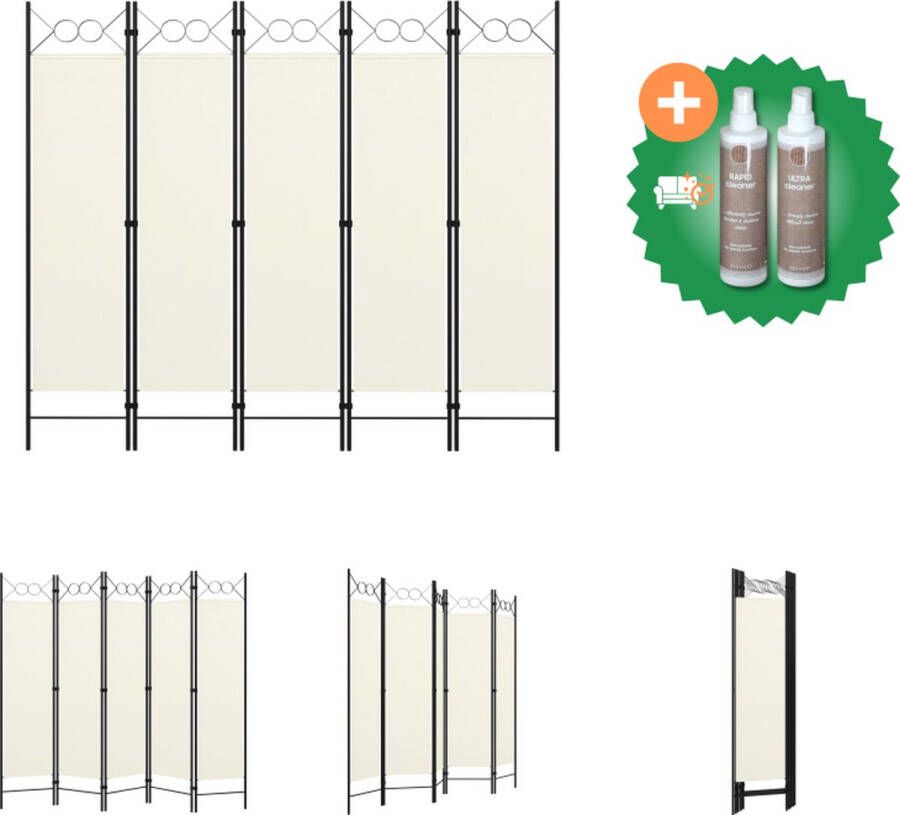 VidaXL Kamerscherm met 5 panelen 200x180 cm crèmewit Kamerscherm Inclusief Onderhoudsset