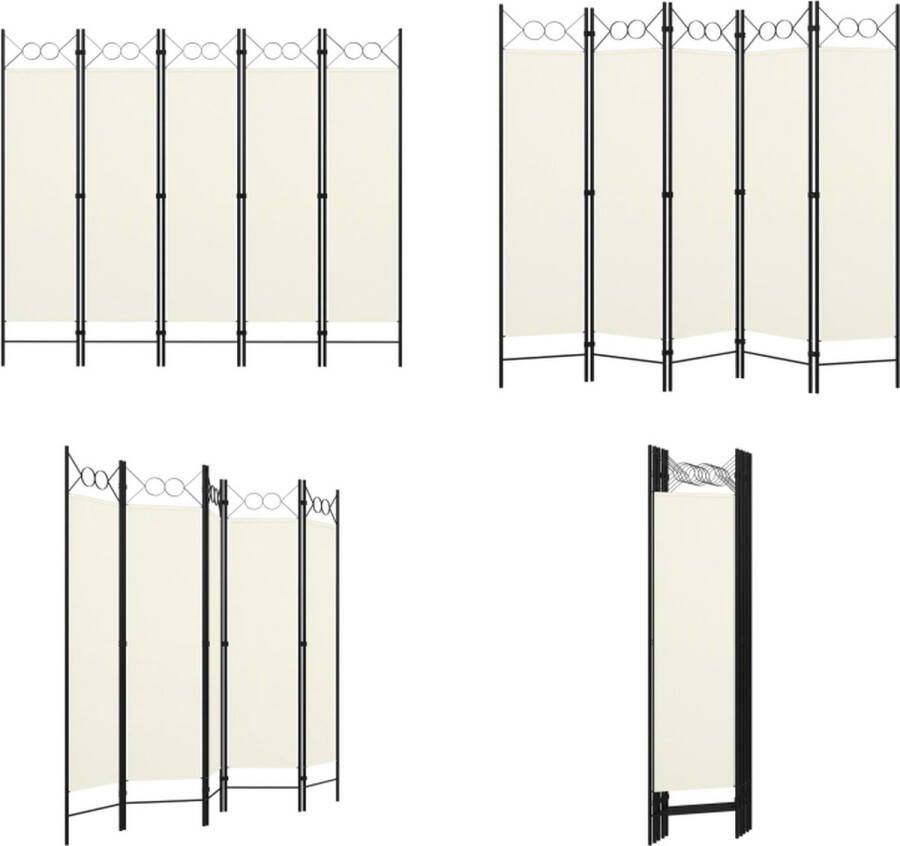 vidaXL Kamerscherm met 5 panelen 200x180 cm crèmewit Scheidingswand Scheidingswanden Ruimteverdeler Ruimteverdelers