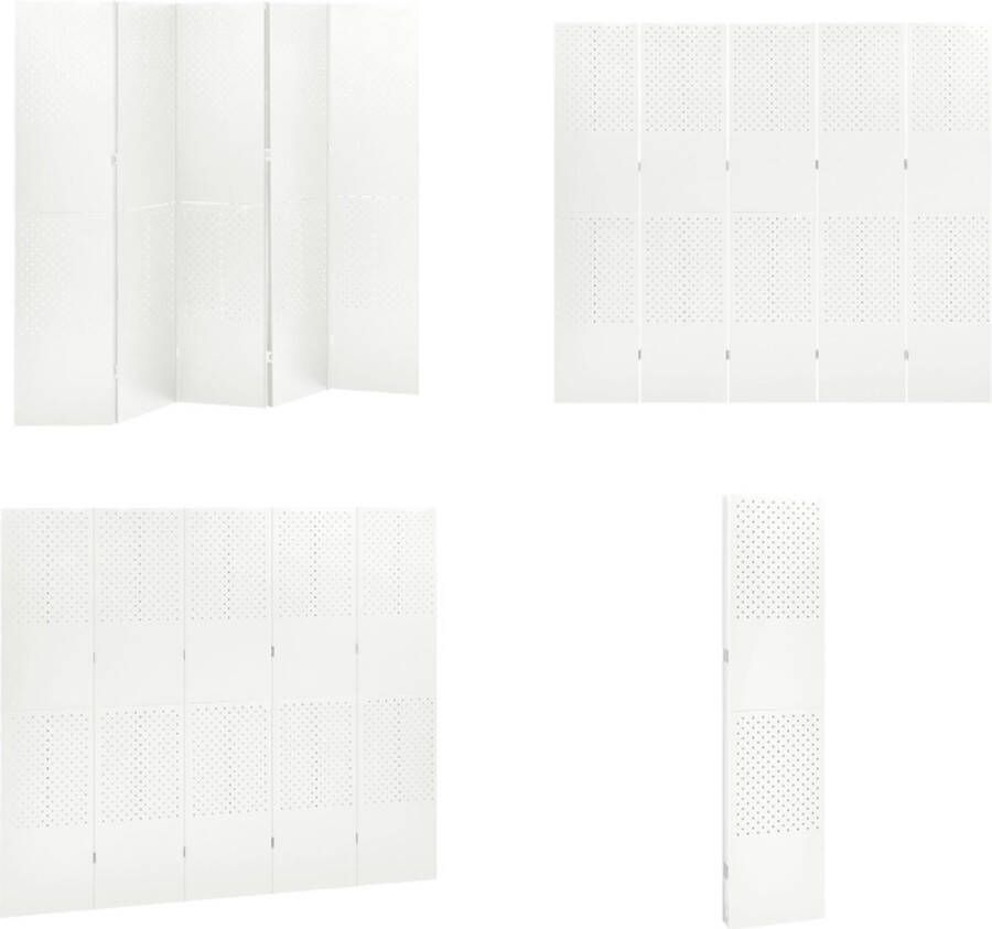 VidaXL Kamerscherm met 5 panelen 200x180 cm staal wit Scheidingswand Scheidingswanden Ruimteverdeler Ruimteverdelers