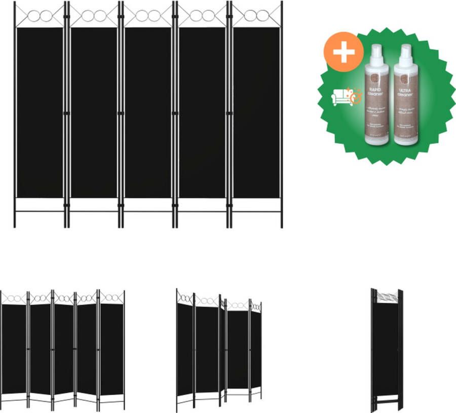 VidaXL Kamerscherm met 5 panelen 200x180 cm zwart Kamerscherm Inclusief Onderhoudsset