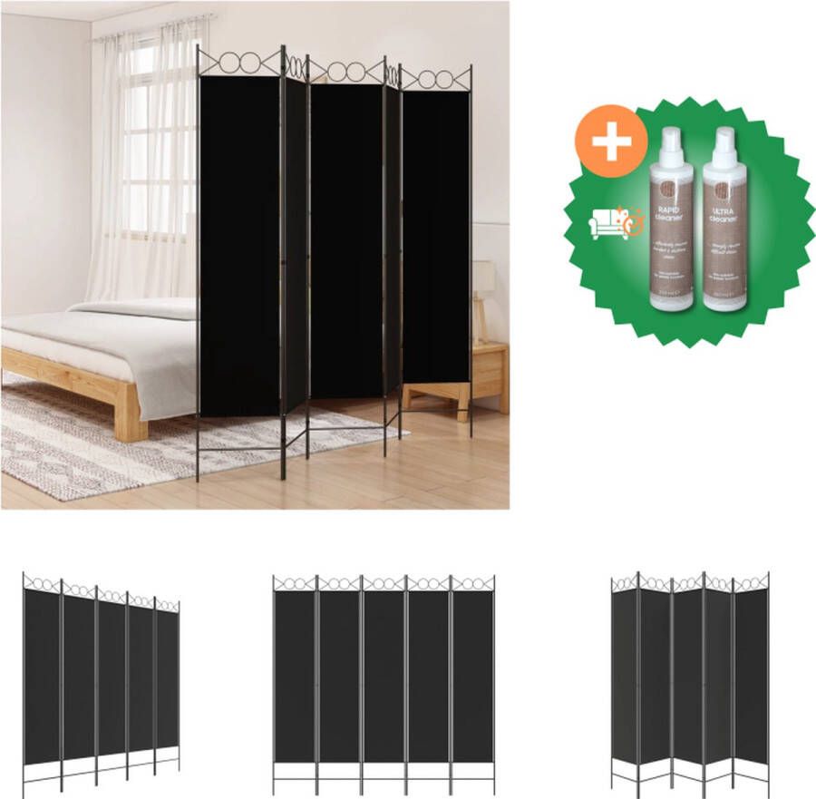 VidaXL Kamerscherm met 5 panelen 200x200 cm stof zwart Kamerscherm Inclusief Onderhoudsset