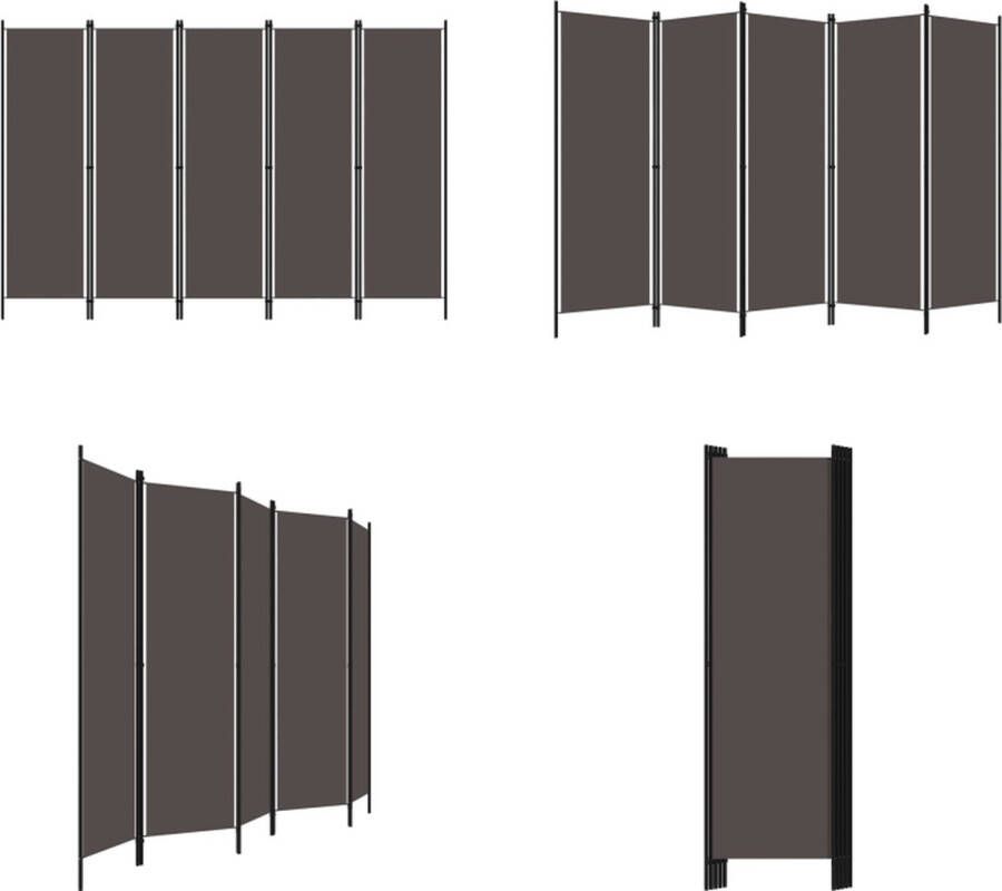 VidaXL Kamerscherm met 5 panelen 250x180 cm antraciet Scheidingswand Scheidingswanden Ruimteverdeler Ruimteverdelers