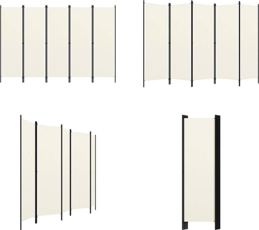 VidaXL Kamerscherm met 5 panelen 250x180 cm crèmewit Scheidingswand Scheidingswanden Ruimteverdeler Ruimteverdelers