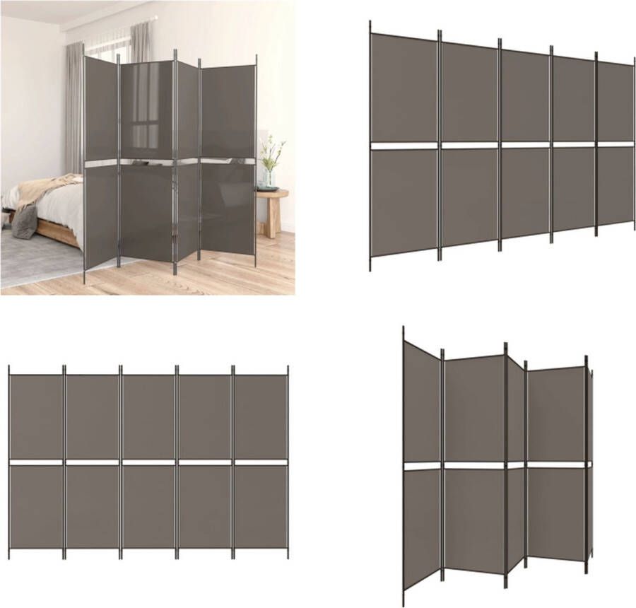 VidaXL Kamerscherm met 5 panelen 250x220 cm stof antracietkleurig Kamerscherm Kamerschermen Scheidingswand Ruimteverdeler