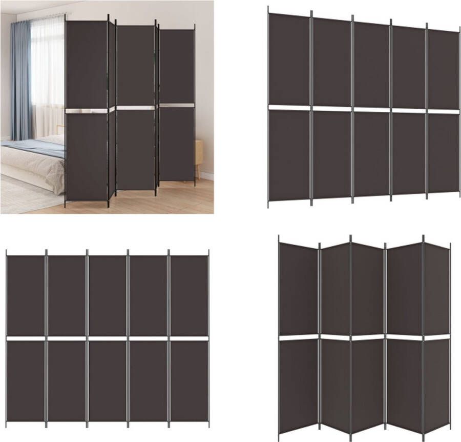 VidaXL Kamerscherm met 5 panelen 250x220 cm stof bruin Kamerscherm Kamerschermen Scheidingswand Ruimteverdeler