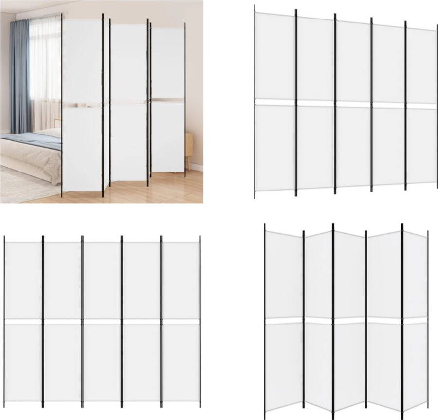 VidaXL Kamerscherm met 5 panelen 250x220 cm stof wit Kamerscherm Kamerschermen Scheidingswand Ruimteverdeler