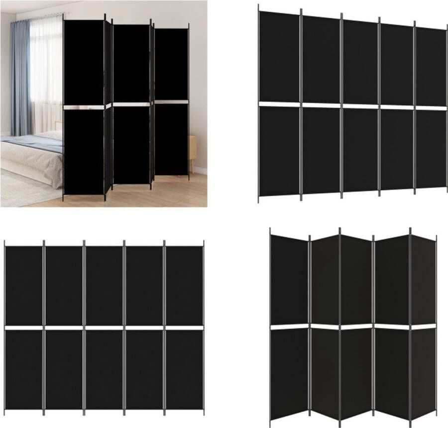 VidaXL Kamerscherm met 5 panelen 250x220 cm stof zwart Kamerscherm Kamerschermen Scheidingswand Ruimteverdeler