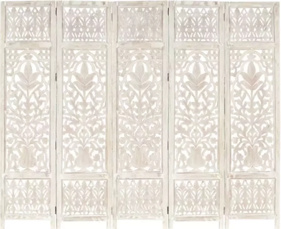 Vida XL vidaXL Kamerscherm met 5 panelen handgesneden 200x165 cm mangohout wit-VXL-285331 - Foto 3