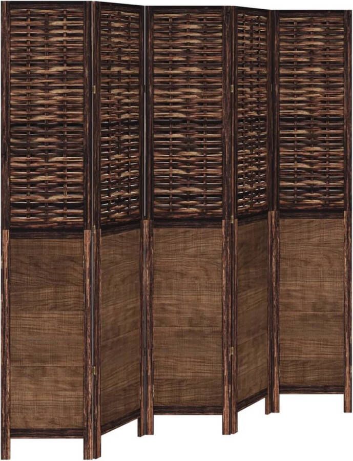 VidaXL -Kamerscherm-met-5-panelen-massief-paulowniahout-donkerbruin - Foto 4