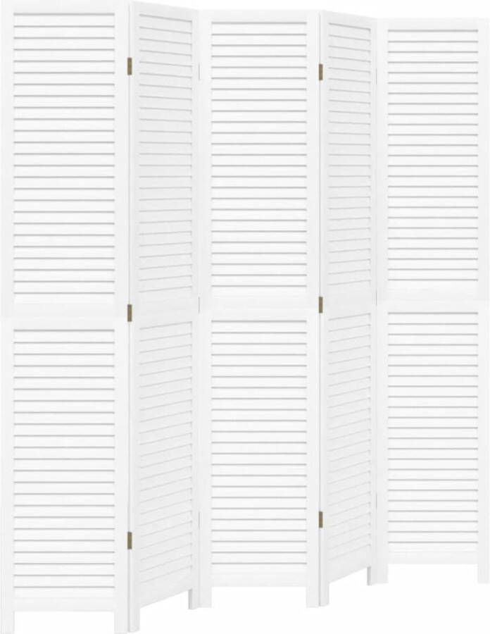 VidaXL -Kamerscherm-met-5-panelen-massief-paulowniahout-wit - Foto 4