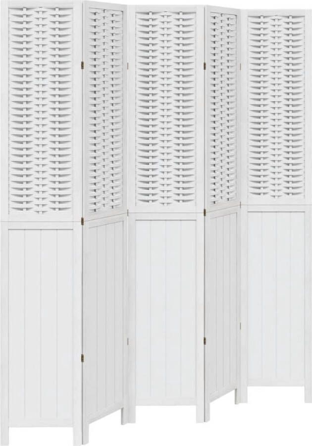 VidaXL -Kamerscherm-met-5-panelen-massief-paulowniahout-wit - Foto 4