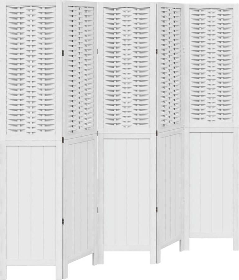 VidaXL -Kamerscherm-met-5-panelen-massief-paulowniahout-wit - Foto 4