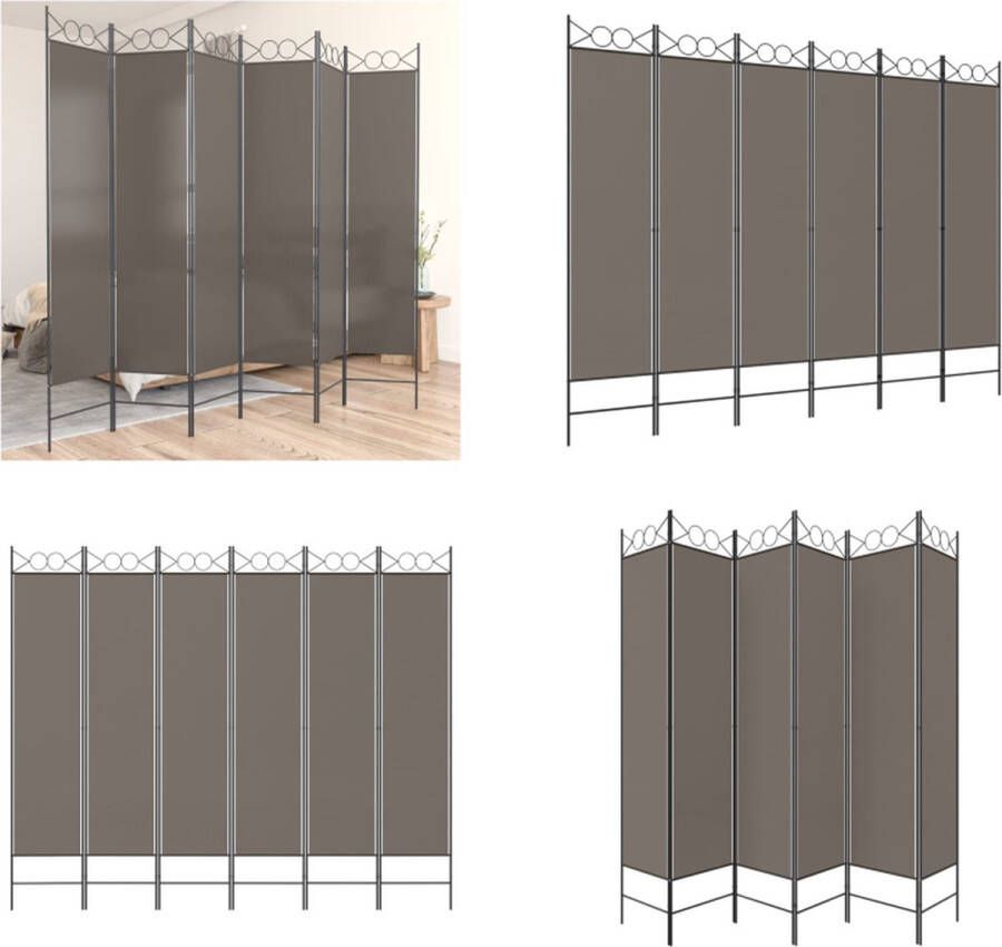 VidaXL Kamerscherm met 6 panelen 240x200 cm stof antracietkleurig Kamerscherm Kamerschermen Scheidingswand Ruimteverdeler