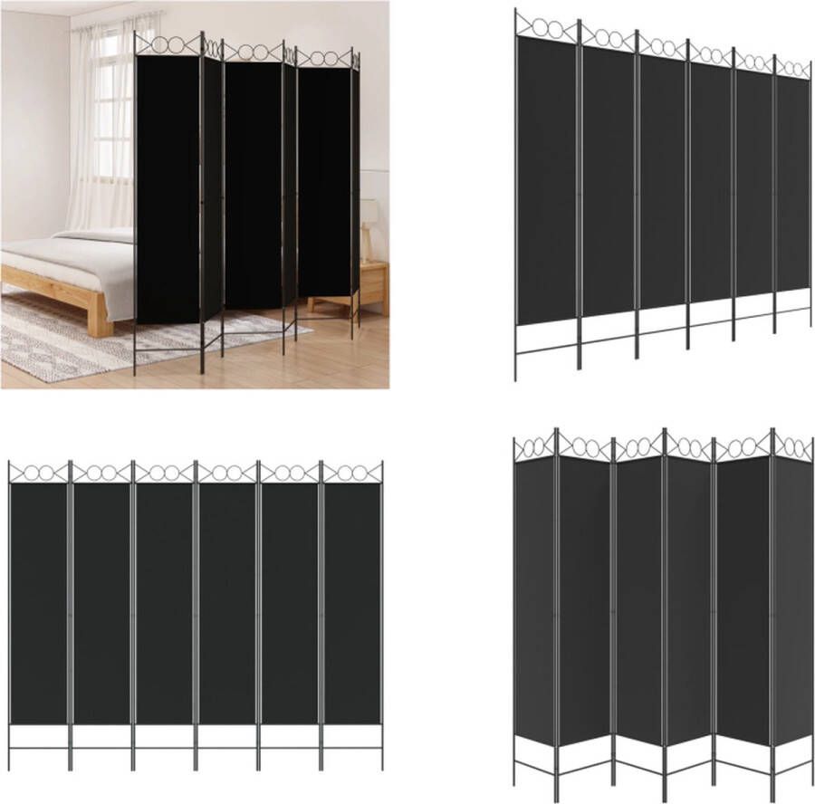 VidaXL Kamerscherm met 6 panelen 240x200 cm stof zwart Kamerscherm Kamerschermen Scheidingswand Ruimteverdeler