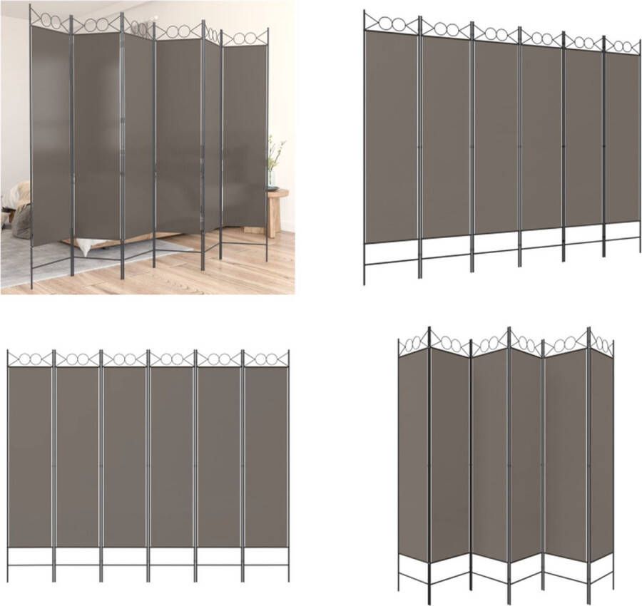 VidaXL Kamerscherm met 6 panelen 240x220 cm stof antracietkleurig Kamerscherm Kamerschermen Scheidingswand Ruimteverdeler