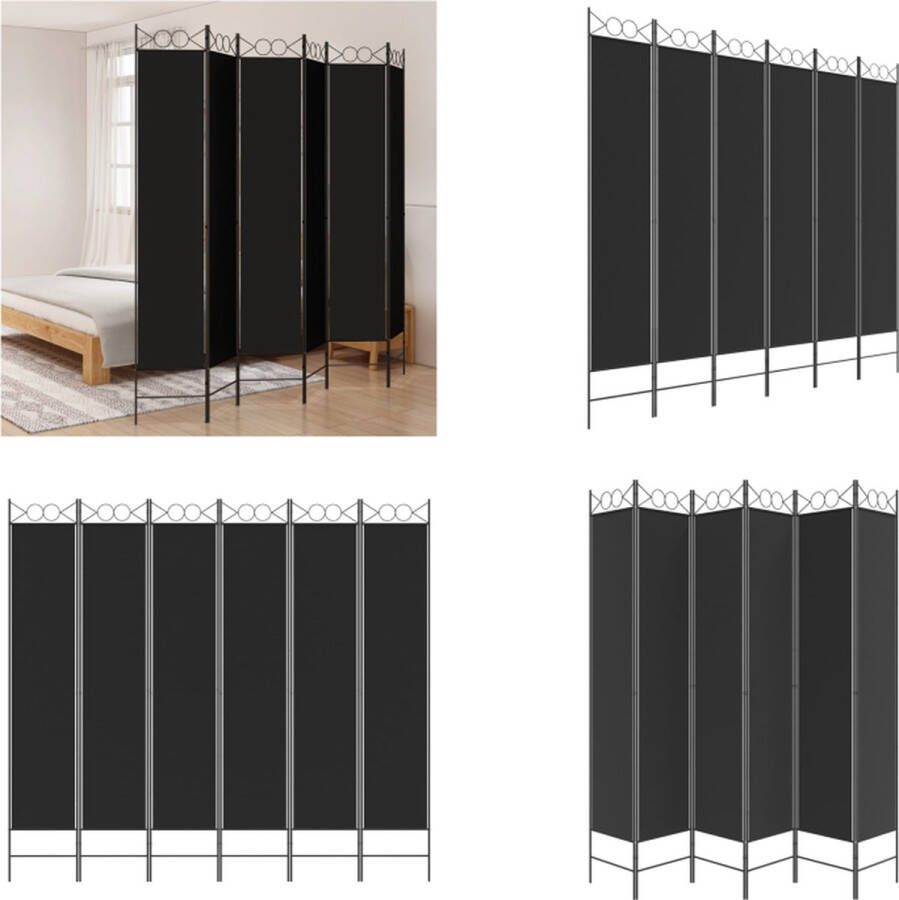 VidaXL Kamerscherm met 6 panelen 240x220 cm stof zwart Kamerscherm Kamerschermen Scheidingswand Ruimteverdeler