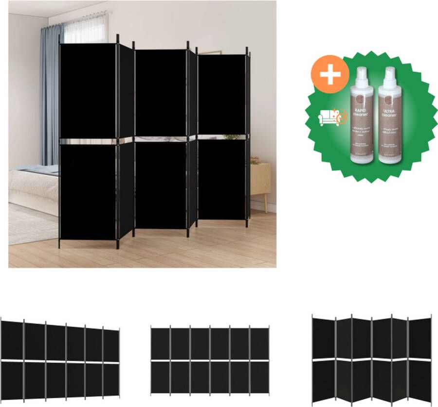 VidaXL Kamerscherm met 6 panelen 300x180 cm stof zwart Kamerscherm Inclusief Onderhoudsset