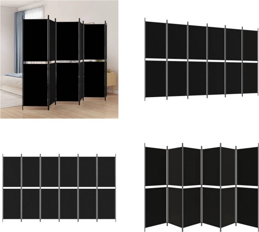 VidaXL Kamerscherm met 6 panelen 300x180 cm stof zwart Kamerscherm Kamerschermen Scheidingswand Ruimteverdeler