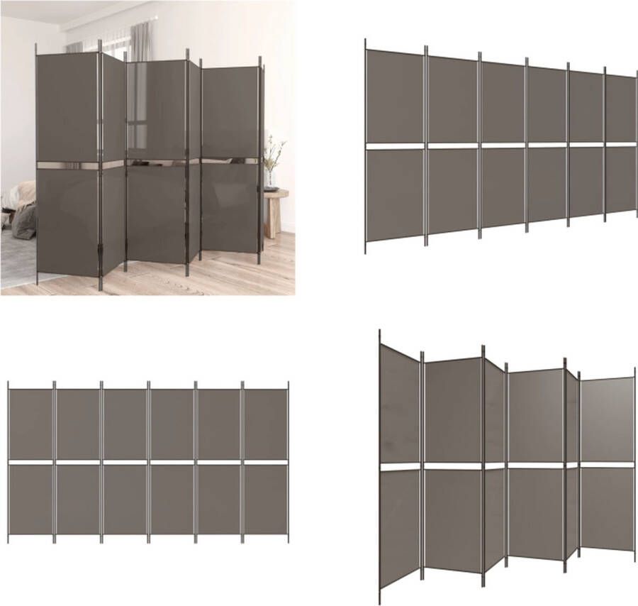 VidaXL Kamerscherm met 6 panelen 300x220 cm stof antracietkleurig Kamerscherm Kamerschermen Scheidingswand Ruimteverdeler