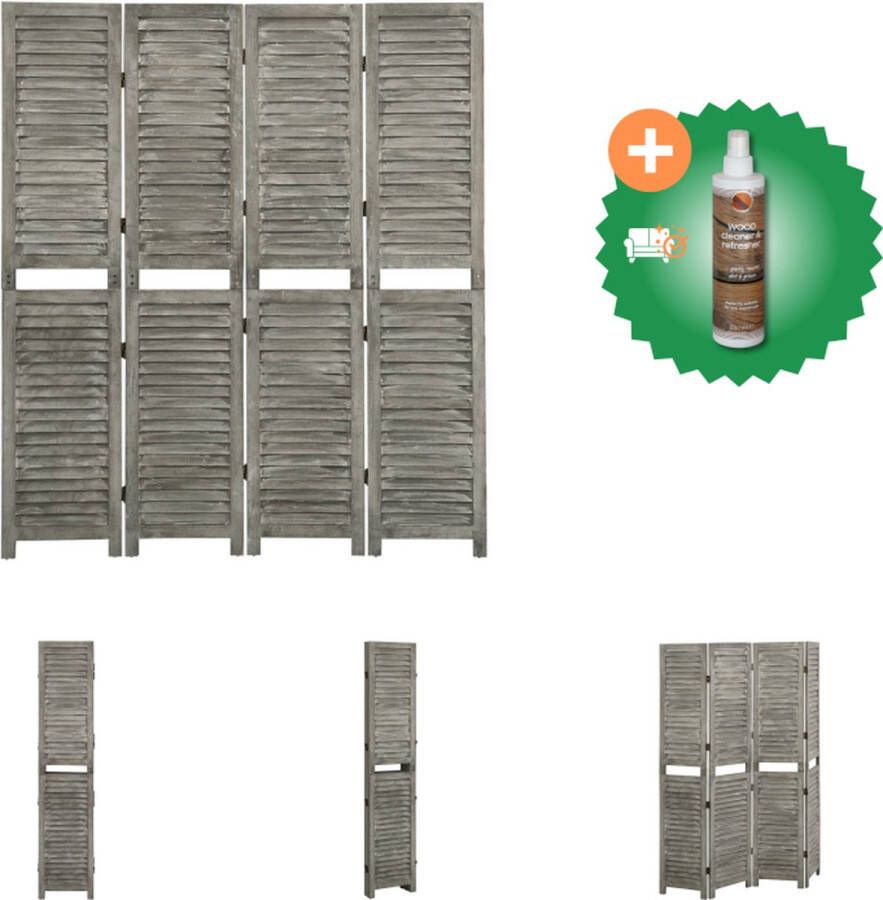 VidaXL Kamerscherm met 4 panelen 143x166 cm massief hout grijs Kamerscherm Inclusief Houtreiniger en verfrisser