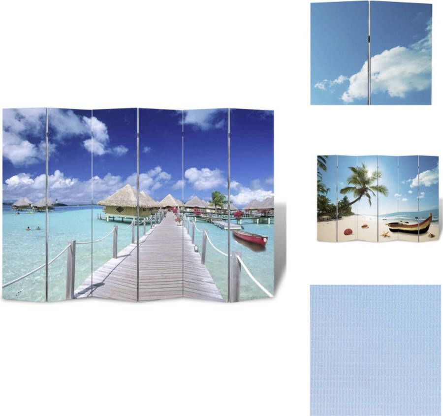 VidaXL Kamerscherm Strandopdruk 217x170 cm Dubbelzijdig bedrukt Inklapbaar Massief vurenhout frame PVC materiaal 7 kg Kamerscherm - Foto 2