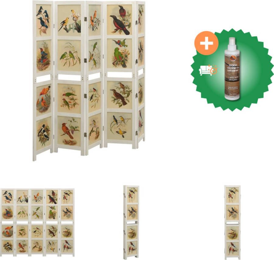 VidaXL Kamerscherm met 5 panelen 178x165 cm massief paulowniahout wit Kamerscherm Inclusief Houtreiniger en verfrisser