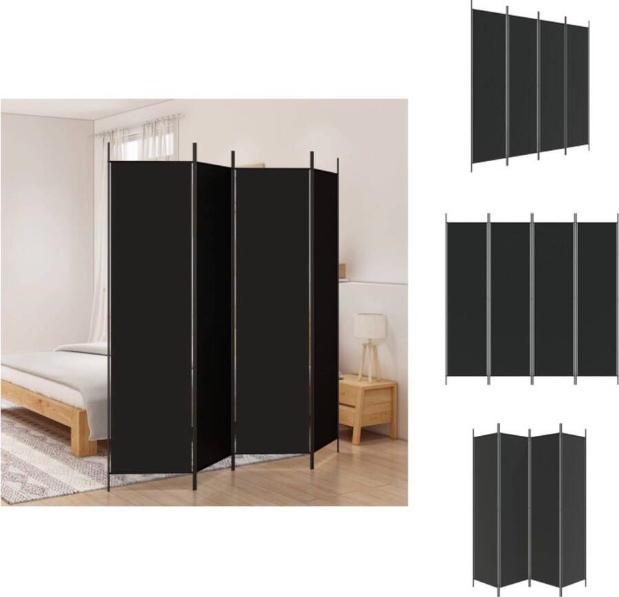 VidaXL Kamerscherm Kamerschermen Scheidingswand Ruimteverdeler Kamerscherm met 4 panelen 200x200 cm stof zwart - Foto 3