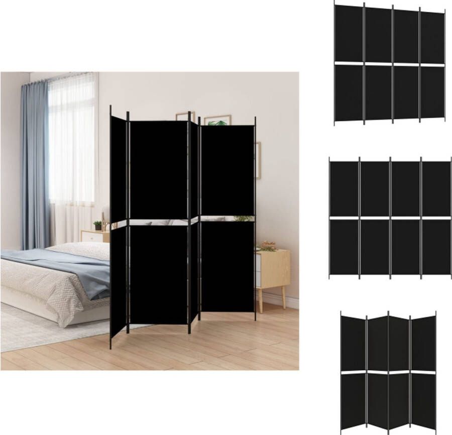 VidaXL Kamerscherm Kamerschermen Scheidingswand Ruimteverdeler Kamerscherm met 4 panelen 200x200 cm stof zwart