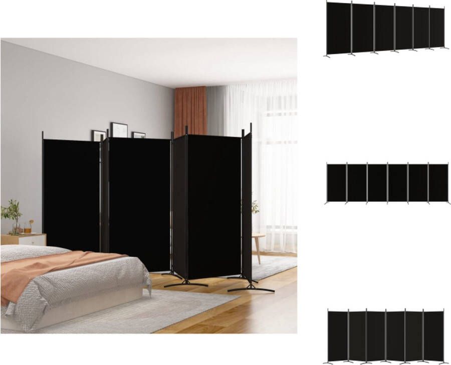 VidaXL Kamerscherm Kamerschermen Scheidingswand Ruimteverdeler Kamerscherm met 6 panelen 520x180 cm stof zwart - Foto 2