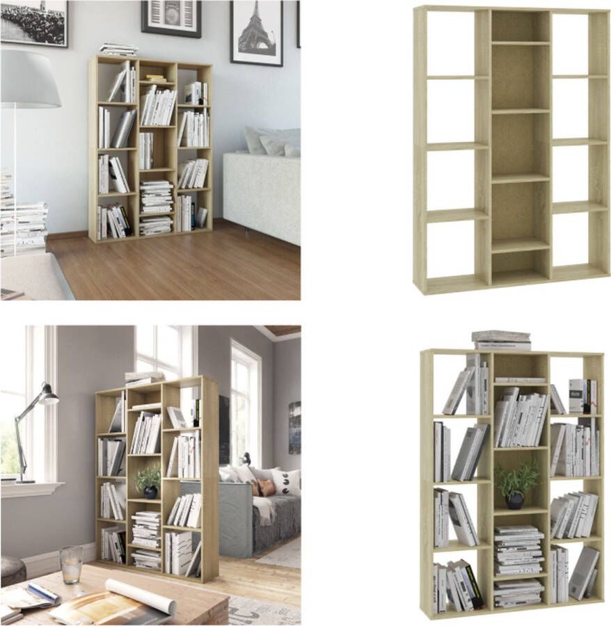 VidaXL Kamerscherm boekenkast 100x24x140 cm bewerkt hout eikenkleurig Scheidingswand Scheidingswanden Kamerverdeler Kamerverdelers