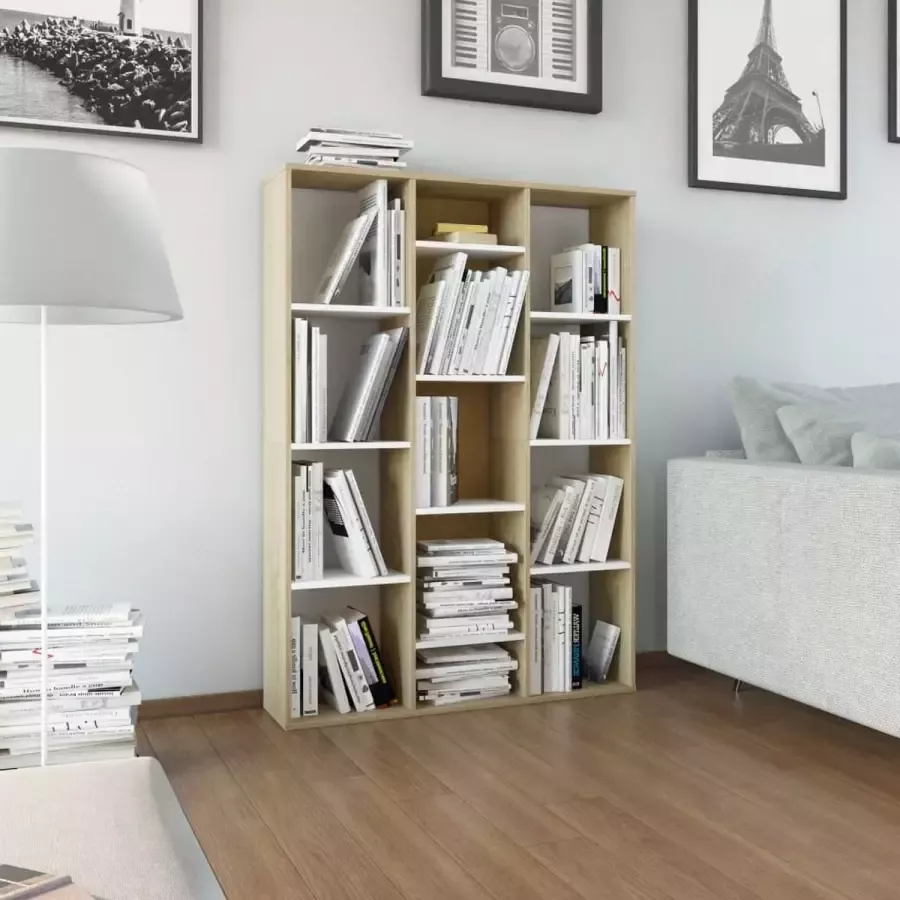 VIDAXL Kamerscherm boekenkast 100x24x140cm bewerkt hout wit eikenkleur