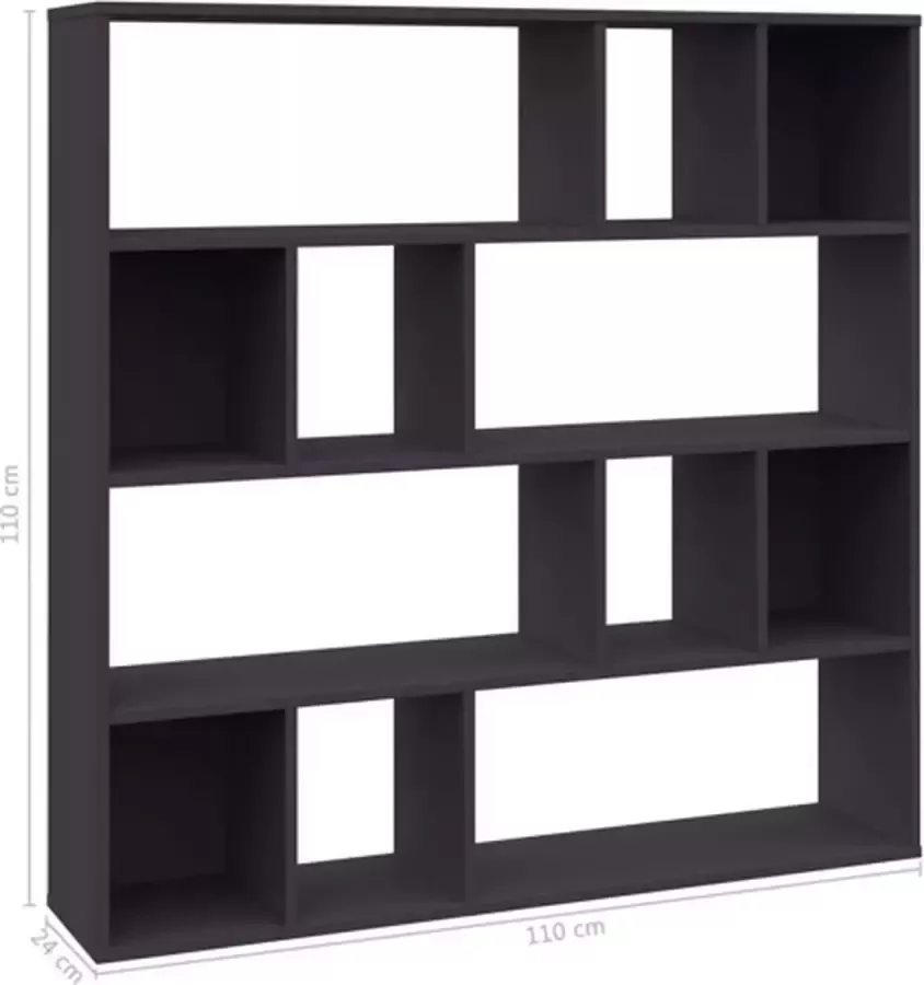 VIDAXL Kamerscherm boekenkast 110x24x110 cm bewerkt hout grijs - Foto 2