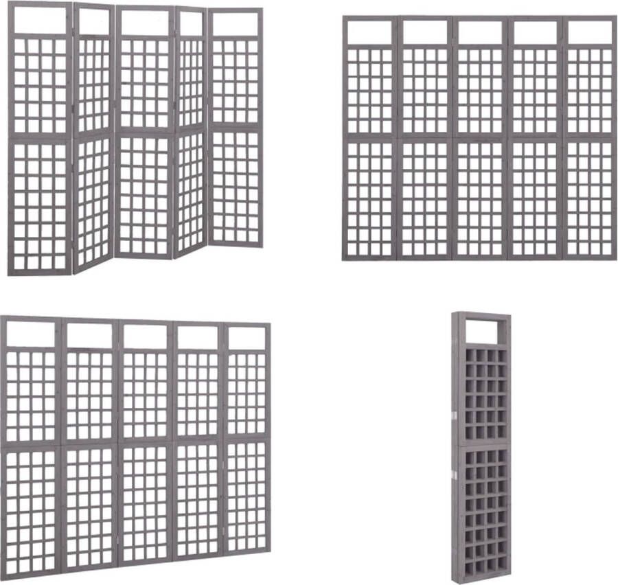 VidaXL Kamerscherm trellis met 5 panelen 201 5x180 cm vurenhout grijs Kamerscherm Kamerschermen Kamer Scherm Kamer Schermen