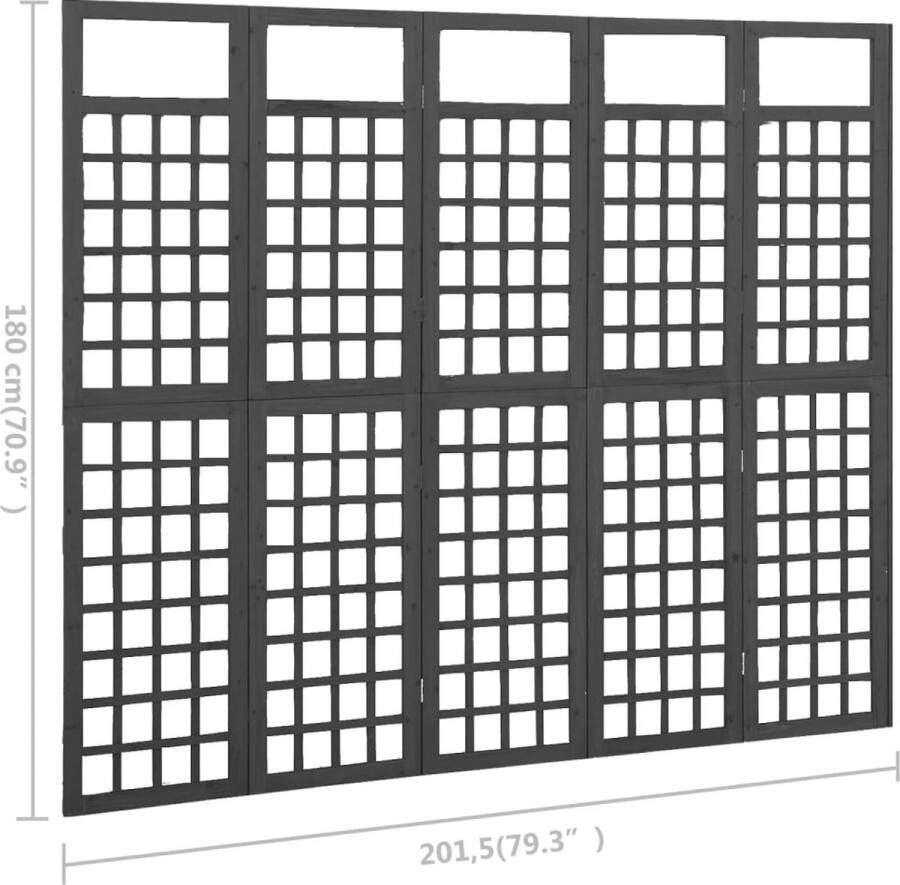 VidaXL -Kamerscherm trellis-met-5-panelen-201 5x180-cm-vurenhout-zwart - Foto 2
