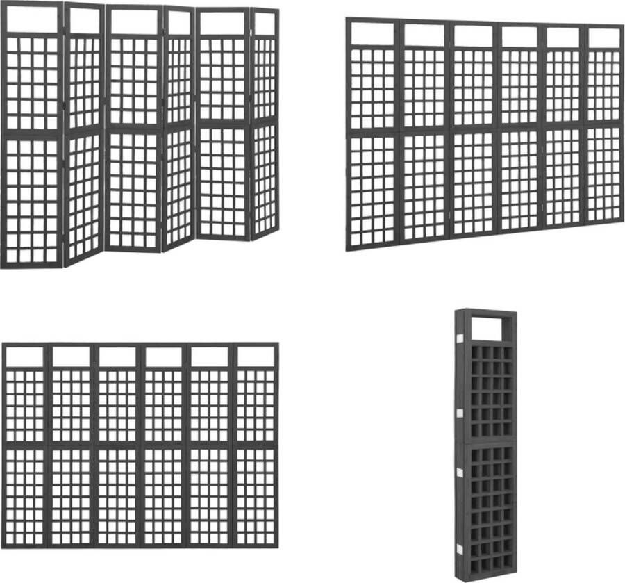 VidaXL Kamerscherm trellis met 6 panelen 242 5x180 cm vurenhout zwart Kamerscherm Kamerschermen Kamer Scherm Kamer Schermen - Foto 2