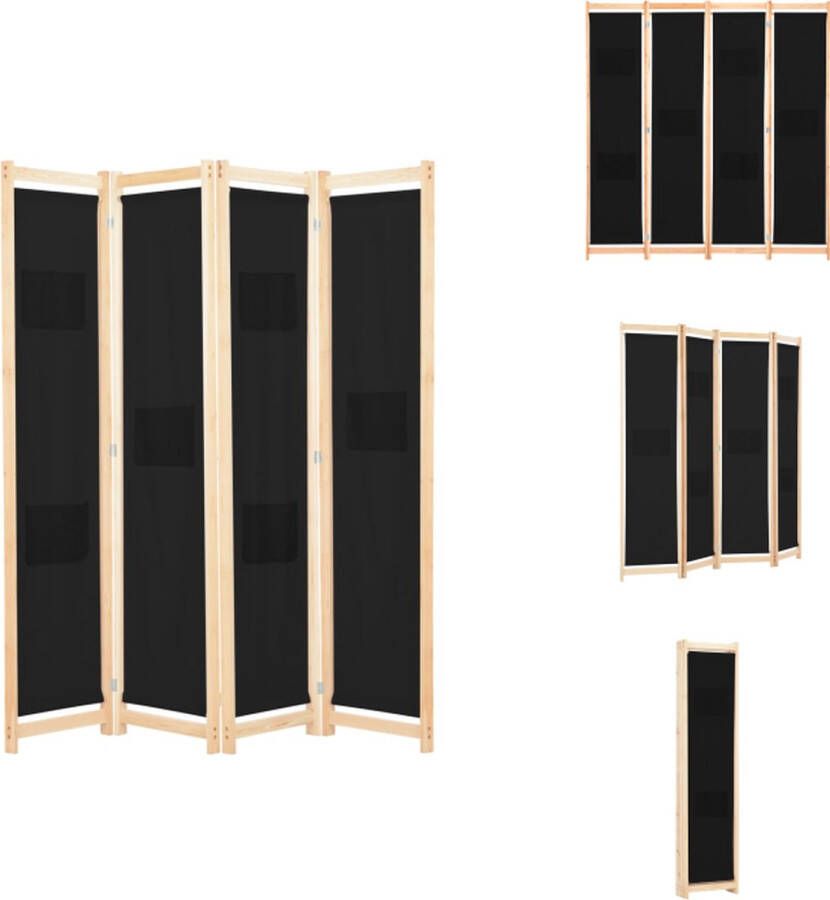 VidaXL Scheidingswand Scheidingswanden Ruimteverdeler Ruimteverdelers Kamerscherm met 4 panelen 160x170x4 cm stof zwart - Foto 2
